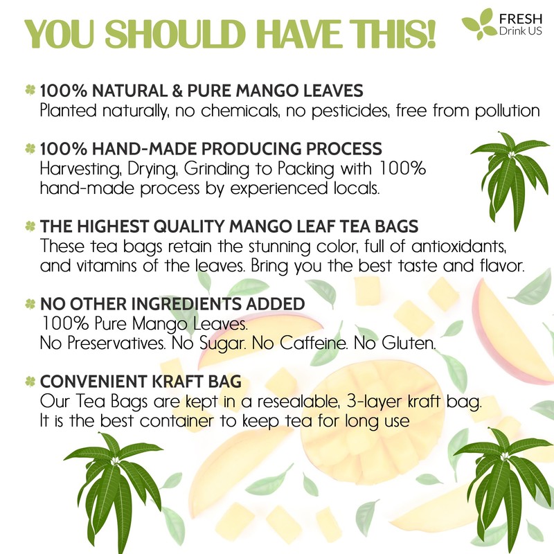 40 Natural Mango Leaf Tea Bags, 100% Pure from Mango