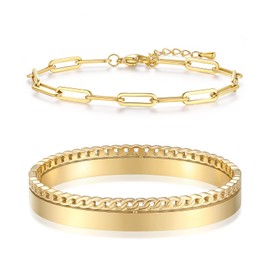 Gold Bangle Bracelets for Women Set Dainty Gold Plated Paperclip Link Chain Layered Stackable Bracelets Stacking Trendy Jewelry Birthday Valentines Mothers Day Gifts for Mom Friends
