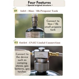 CAMPINGMOON 1lb Propane Tank Adapter Mapp Convert to En417 Lindal Valve for Camping Stove