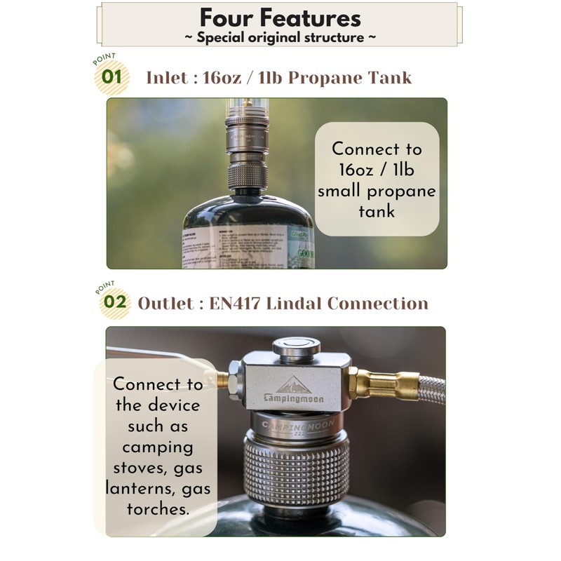 CAMPINGMOON 1lb Propane Tank Adapter Mapp Convert to En417 Lindal