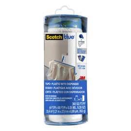 ScotchBlue Pre Plastic Painters Tape with Bladed Dispenser, 48 in x 30yd, Tape & Masking Film Combined in One Product, Static Cling to Stay in One Place, No Residue Masking Tape (PTD2093EL-48-S)
