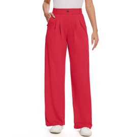 M MOTEEPI Women's Red Pants Wide Leg Dress Pants High Waisted Work Pants Business Casual Office Trousers Slacks 31" X-Large