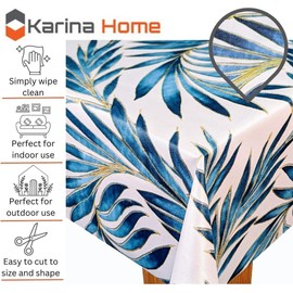 Karina Home Tropical Beach Palm Leaves Tex Wipe Clean Tablecloth Vinyl PVC Table Cover Wipeable Table Cloth (Blue, 200cm x 140cm)