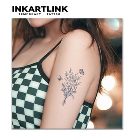 INKARTLINK Tattoo Tech, 3 Sheets Small Semi Permanent Tattoo, Adult Art Design Temporary Tattoos, Lasts 1-2 Weeks, Waterproof, Realistic Look, No Adhesive, No Reflection (Elegant Flower)