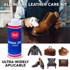 Stone and Clark 8 oz Mink Oil Leather Conditioner for Boots & Shoes w/Application Cloth - Premium Leather Oil for Leather Care, Protection & Waterproofing for Boot, Belt, Saddle, Glove, Purse, Bag