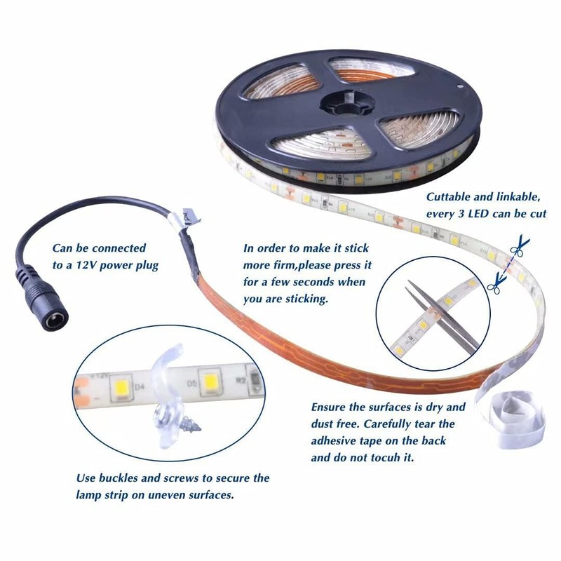 GUOTONG White LED Strip Lights, Waterproof cuttable 300 SMD 2835