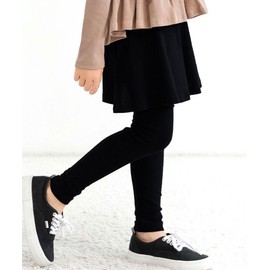 Bee bbb01336 10/4 Length Pants, Girls, Kids, Flare Skirt, With Leggings, Plain, Pockets, Spring, Autumn, Winter, 47.2 inches (120 cm), Black x Black Leggings