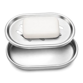 Stainless Steel Soap Dish Brushed Nickel Heavy Duty Soap Holder with Drainage for Bathroom Sink and Shower Anti-Rust Metal Soap Bar Tray and Sponge Holder