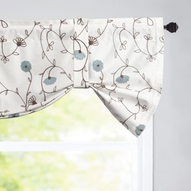 VOGOL Tie Up Valances for Windows of Kitchen, Blue Floral Embroidered Tie-up Adjustable Valance for Small Windows, Rod Pocket, 52 x 18 Inches, One Panel