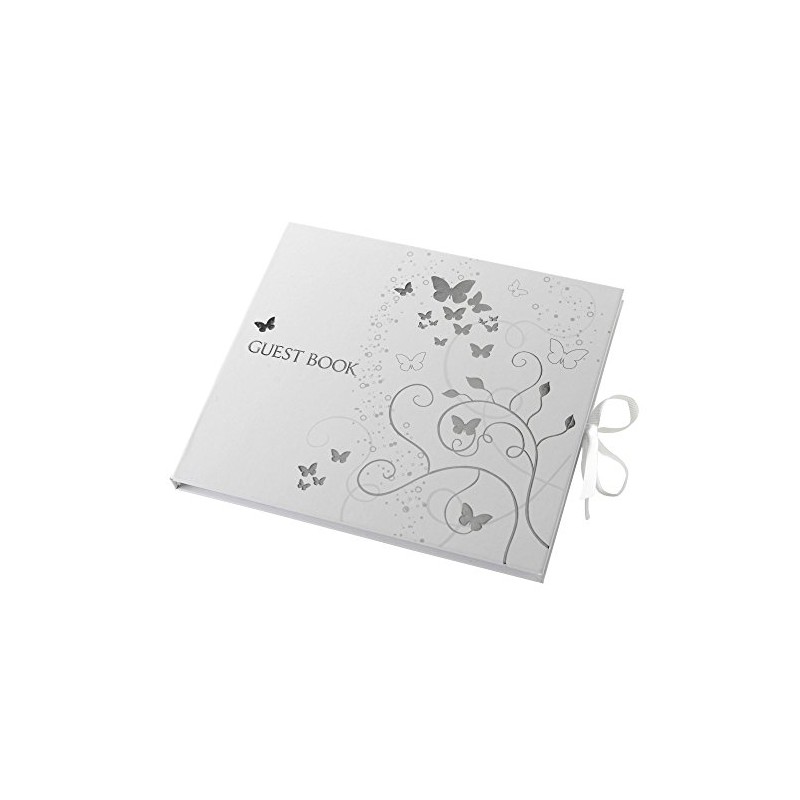 Neviti Butterflies Guest Book, Paper, Silver, 22 x 19.5 x
