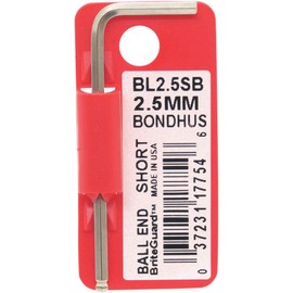 BONDHUS BL2.5SB No.17754 Hexagonal Ball Point L-Wrench Short 0.1 inch (2.5 mm) Short Hand: 0.8 inch (20 mm), Long: 2.3 inches (58 mm); Plated
