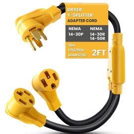Upgraded 30 Amp Dryer Y Splitter to EV Charger, NEMA 14-30P to 14-30R/14-50R, 4 Prong Dryer Outlet Plug Adapter Cord, 10AWG STW 250V Heavy Cable for Dryer & EV(2FT, ETL Listed)