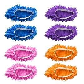 TAFACE 8 Pieces Mop Slippers Floor Cleaning Shoes Removable Washable Slippers Strong Water Absorption Suitable for Cleaning Dust and Hair in Household, Purple, pink, light blue, orange