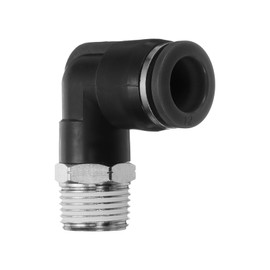 QUARKZMAN Push to Connect Fittings Male Elbow 1/2 Inch Tube OD x 3/8 Inch NPT Thread Plastic Quick Connect Air Hose Pneumatic Fitting Kit Push Lock Connector PL12-N03, Black