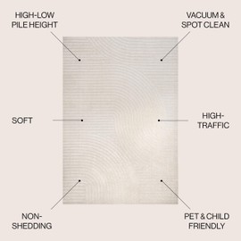 JONATHAN Y SCN100B-8 Skagen High-Low Minimalist Curve Geometric Indoor/Outdoor Area Rug, Modern, Contemporary, Geometric, Bohemian, Bedroom, Kitchen, Living Room, Non Shedding, Ivory/Cream, 8' x 10'