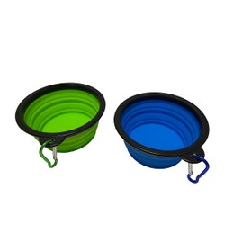 SAGESONG Medium Portable Collapsible Pet Bowl, Foldable Food & Water Dish for Dogs & Cats, Ideal for Travel, Hiking, Camping & Outdoor Activities (Green + Light blue) 2 Pack with 2 Carabiner, BPA Free