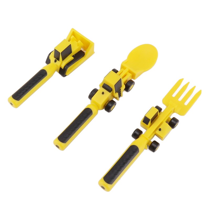 Construction Themed Utensils, Excavator Fork Spoon, Eating Set with Pusher,