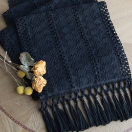 FEXIA Macrame Table Runner with Tassels 90 Inches Long Boho Farmhouse Decor Black for Bohemian Dining Bedroom Rustic Wedding Bridal Shower (12x90 Inches)
