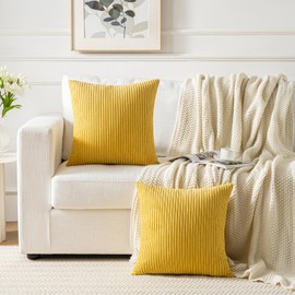Aisybaklyn Yellow Sofa Cushion Cover, 40 x 40 cm, Corduroy Decorative Cushion, Modern Soft Decorative Cushion Cover with Hidden Zip for Living Room, Sofa, Bedroom, Set of 2