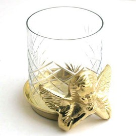 Brass Angel 3" Pillar Candle Holder with Glass. - Set of 3