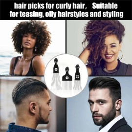 3pz Juego De Acero Peine Para Cabello Rizado Afro Unisexo Negro Y Plata