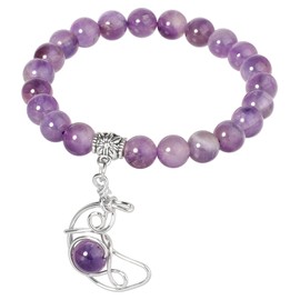 mookaitedecor Moon Charm Amethyst Healing Crystal Beads Bracelet Jewellery Gift for Women Girls, 8mm Beads Purple Quartz Crystal Semi Precious Stone Stretch Bracelet for Chakra Energy Balancing
