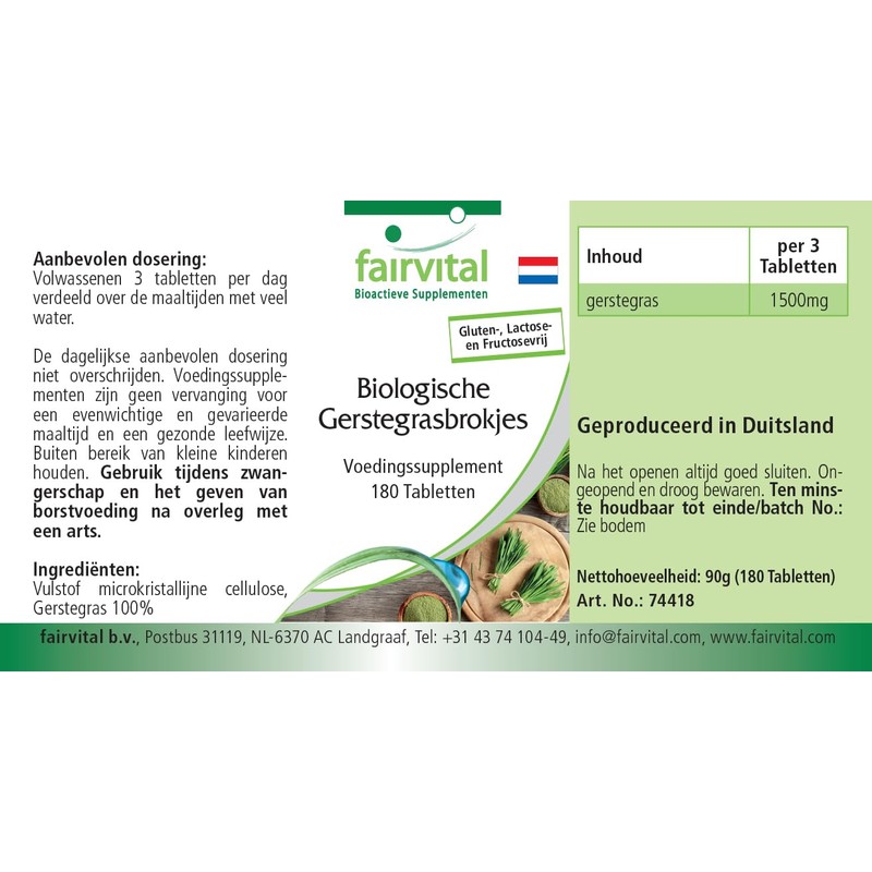 Fairvital | Bio Gerstengras Presslinge - 180 Tabletten - Hoch