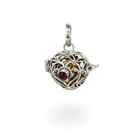 NKlaus Real 925 Sterling Silver Angel Caller Heart with Real Garnet and Harmony Ball 7384, Silver, Garnet