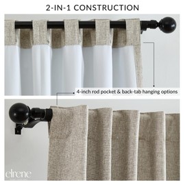 Elrene Home Fashions Solace 100% Max-Blackout Energy Efficient Solid Texture Window Curtain Panel with Rod Pocket/Back Tabs for Living Room/Bedroom/Home Office, 52"x84", Toast