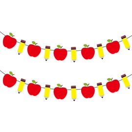 Gleemix 2 Sätze Apfel Bleistift Girlande Banner, Schulkind Girlande Einschulung für Klassenzimmerdekorationen Zurück, Einschulung Deko für Jungen Mädchen
