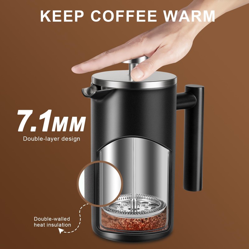 SZHETEFU 34 OZ Large French Press, Premium Stainless Steel Sturdy