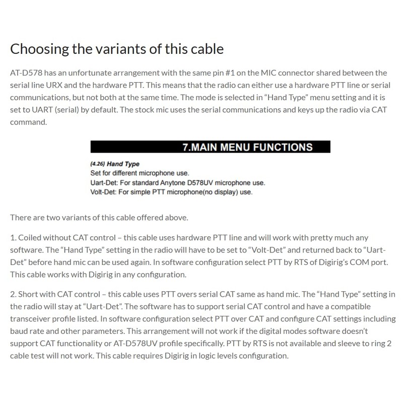 Digirig Cable for Anytone AT-D578 (Coiled Without CAT Control)