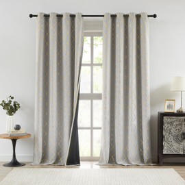 ZJDECOR Short Full Blackout Window Curtain Panels 63 Inch,Grey Room Darkening Drapes with Gold Geo Metallic Moroccan Pattern,Modern Grommet Window Treatment for Bedroom,52"Wx63"L(Pack of 2),Grey/Gold