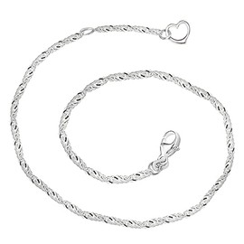 CLEVER SCHMUCK Silver Elegant Women's Anklet Singapore 25/27 cm Twisted Look with Free-Swinging Mini Heart Shiny 925 Sterling Silver in Jewellery Case, 28 cm, Sterling Silver, Without Stone