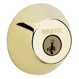 Weiser Welcome Home Polished Brass Round Deadbolt Lock, ANSI/BHMA Grade 2 Certified Front Door Lock, Kick Proof, Bump Proof & Anti-Theft Exterior Door Lock with Key, Door Locks for Entry Door
