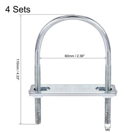 TOP-VIGOR 4 sets M6 Round U-Bolts, 60mm Inner Width 110mm Length Steel U-Bolts with Nut, Plate, Washer for Building Installations Mechanical Parts Connection Cehicles Ships