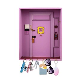 Yallmie Key Hanger Wall, Key Holder Wall Wooden Friends Monica's Door Wall Key Holder, Key Hook Wall with 6 Hooks Friends Key Hanger for Front Door, Hallway, Bedroom, Office (Purple)