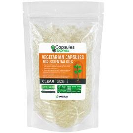 XPRS Nutra Size 3 Empty Vegan Capsules - 1000 Count Clear Veggie Capsules for Essential Oils - Empty Vegetable Capsules for Essential Oils - DIY Oil Filling Works with Most Essential Oils