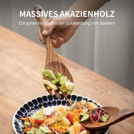 muso wood Salad Servers Wood 2-Piece 30.5 cm Salad Set Acacia Wood Salad Fork and Salad Spoon Wooden Cutlery Kitchen Aid Long Handle Spoon Fork