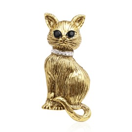 Vintage Cat Brooch Pin for Women Men Girls Fashion Unique Kitten Animal Brooches Lapel Pins for Dresses Suit Hat Bag Dainty Trendy Jewelry (Gold)