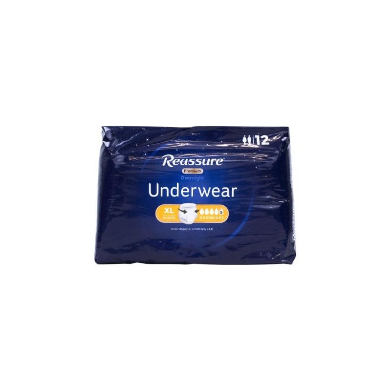 Reassure Premium Overnight Underwear - XL (42"-65" Waist/Hip) - 12