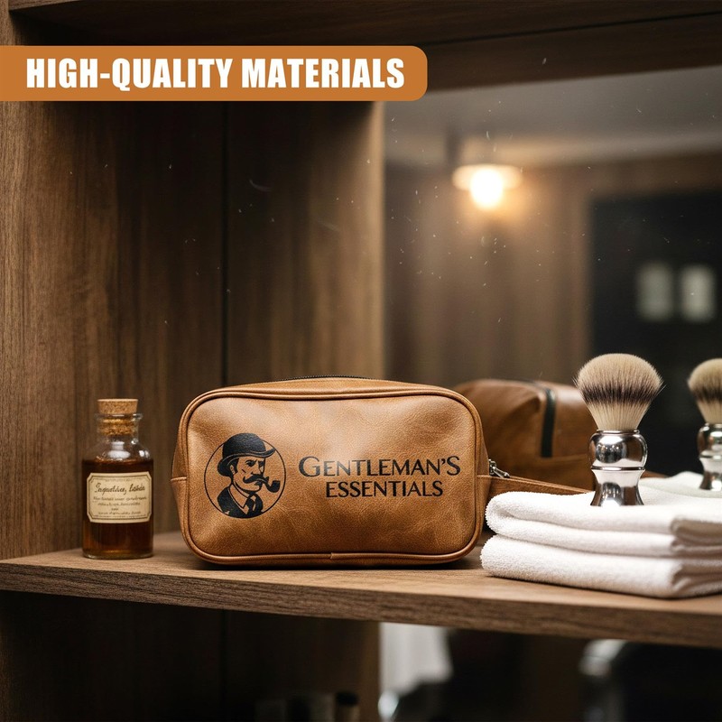 GEEZY PU Leather Mens Toiletry Bag - Travel Wash Bag