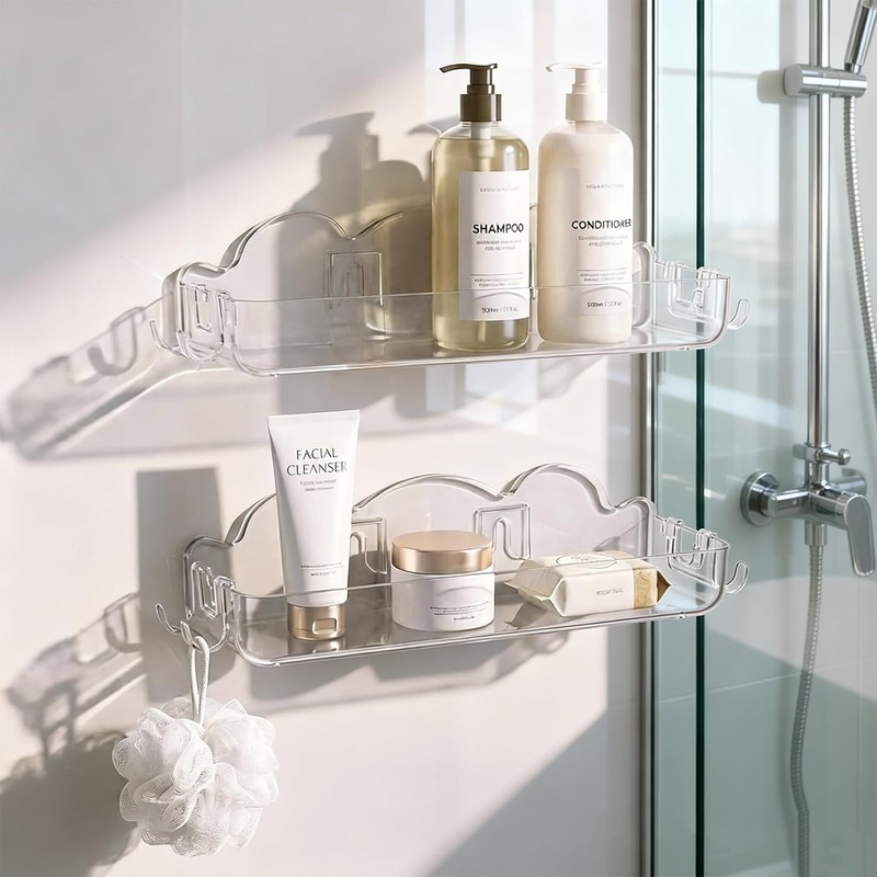 Goklmn 2 Pack Acrylic Shower Caddy No Drilling Adhesive Shower