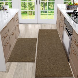 BEQHAUSE Kitchen Rugs and Mats 2PCS, Non-Slip Kitchen Mats for Floor, Absorbent and Stain Resistant Kitchen Runner, Machine Washable Rugs for Kitchen, Laundry & Sink, 20"x32"+20"x48", Brown