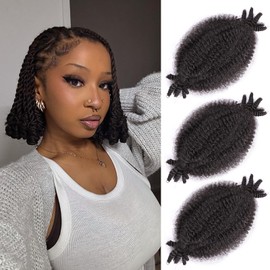 8 Inch Springy Afro Twist Hair 3 Packs Spring Twist Hair Natural Black For Mini Twist Hair Soft Locs Marley Twist Braiding Hair Synthetic Extensions Marley Hair(8 Inch,3Pack,2#)