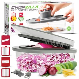 CHOPZILLA Vegetable Chopper and Mandoline Slicer for Kitchen Cuts 18x Faster, Come with 4 Blades, Scraper, & Container, All in 1 Veggie Chopper Vegetable Cutter, French Fry Cutter, Onion, Fruit, Salad