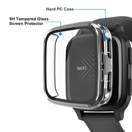 2 Packs Case Compatible with Garmin Venu Sq Screen Protector Built in 9H Tempered Glass, NAHAI Hard PC Cover Bumper All Around Anti-Scratch Shell for Garmin Venu Sq Music Smartwatch, Black/Black