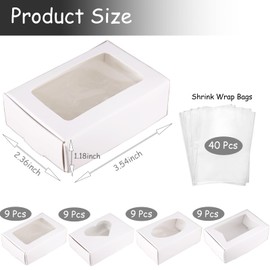 BZIDII 36Pcs Soap Boxes for Homemade Soap and 40pcs Shrink Bags,3.54 X 2.36 X 1.18 Inch Soap Boxes with Window,Bar Soap Packaging Kraft Boxes Supplies（White）