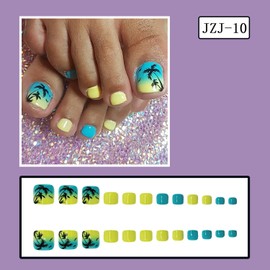 FIEONCIY Press on Toenails with Designs Acrylic Fake Nails for Toe Artificial False Nails with Charms Glue on Toe Nails for Spring Summer Stick on Toenails for Women Girls(JZJ10)