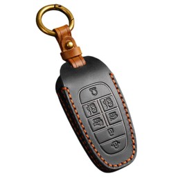 Hontumax Genuine Leather 7-Button Key Fob Cover Case for Hyundai Sonata IONIQ 5 Nexo Tucson Santa Fe 2020 2021 2022 2023 2024 2025 Accessories (Black)